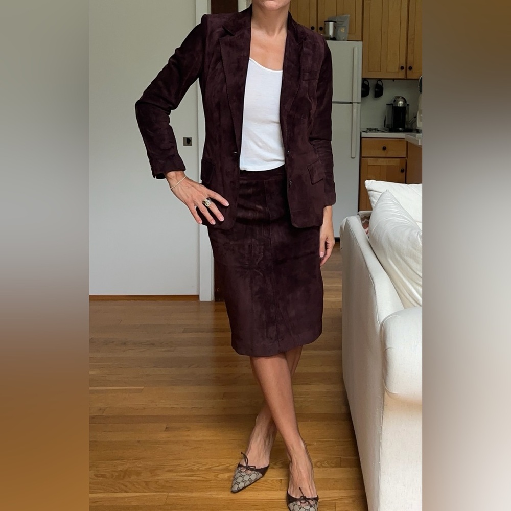 Gucci Brown Suede Skirt Set